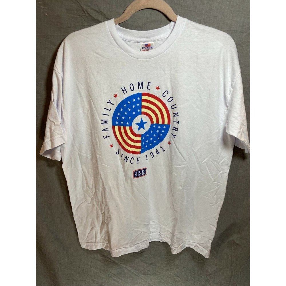 Bayside The True American Shirt‎ Adult Large White Flag Short Sleeve Mens.
